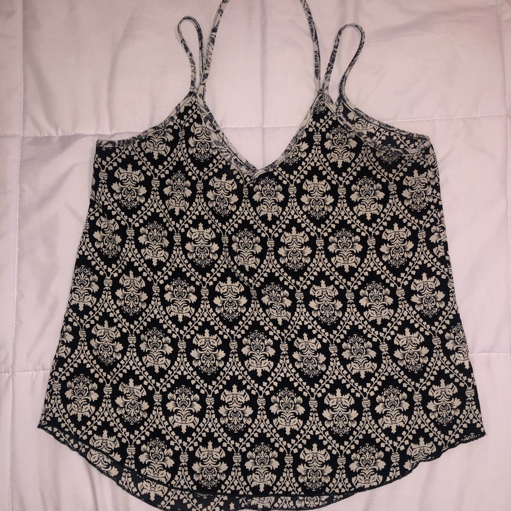 Abstract Black and Ivory Print Chiffon Tank